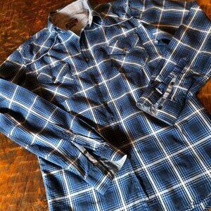 Zara Man Slim Fit Blue Plaid Western Style Shoulder S